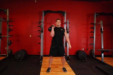 Cargada y envión a una mano con kettlebell: posición final