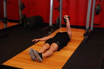 One-Arm Kettlebell Floor Press: posición final