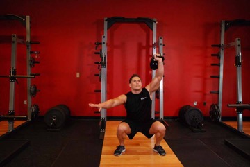 Sentadilla a una mano sobre la cabeza con kettlebell: posición final